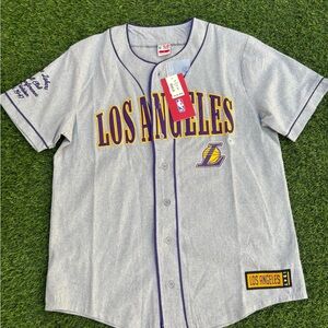 Los Angeles Man’s  Baseball-Style Jersey - Gray & Purple Trim